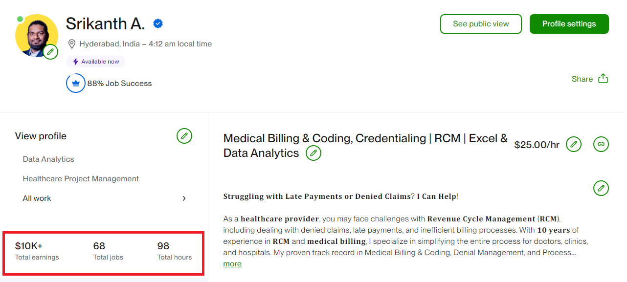 Upwork Profile Earninig